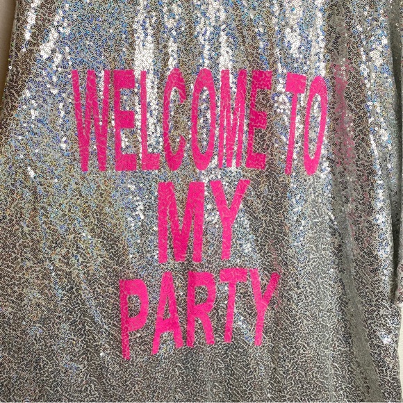 Plus size silver sequin oversized shirt PINK welcome to my party 3X dress S M L - Picture 4 of 7